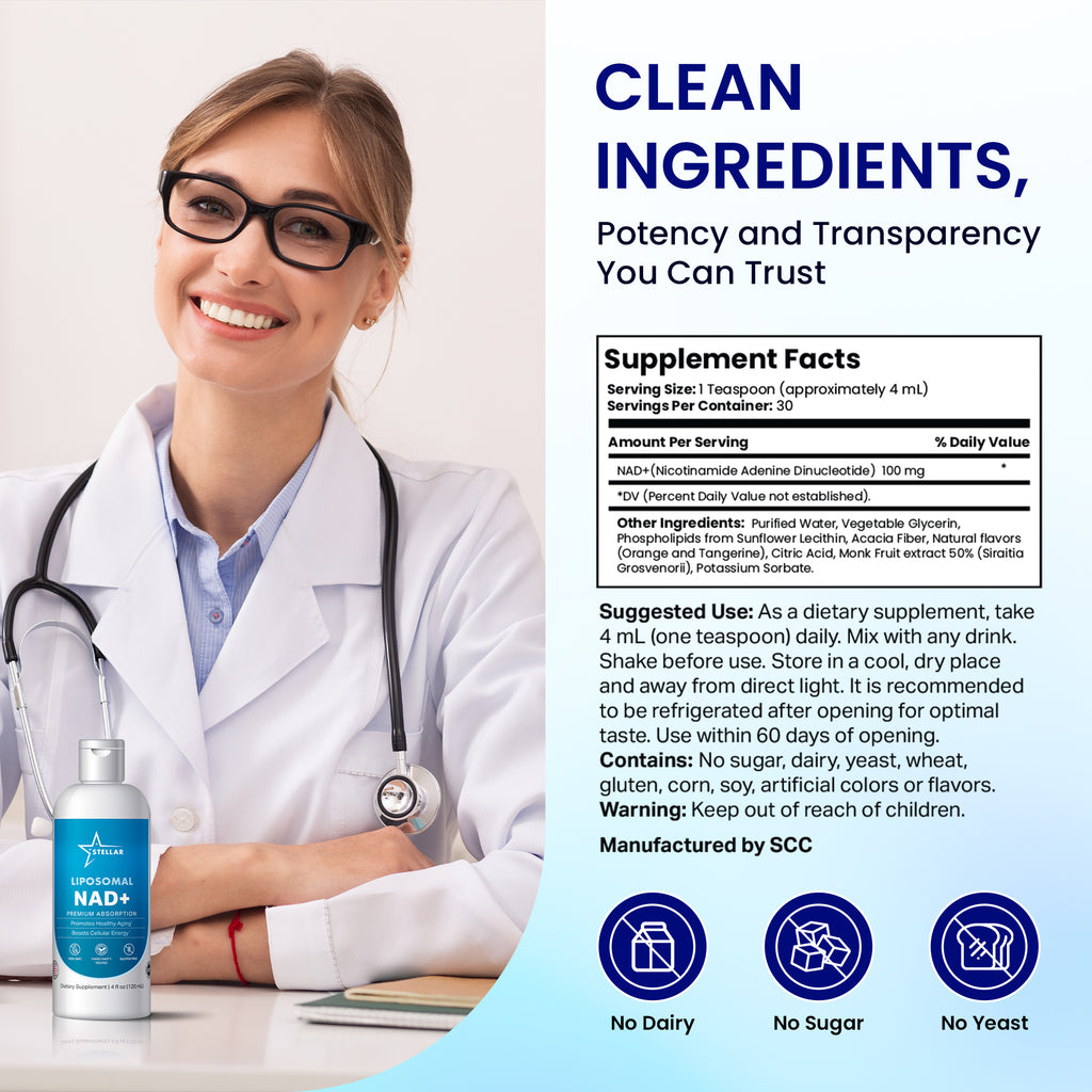 Stellar Liposomal NAD+ – Premium Absorption | Cellular Energy & Healthy Aging Support (4 fl oz)